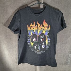Kiss Band Flaming Logo Black Graphic Tee VG- XS